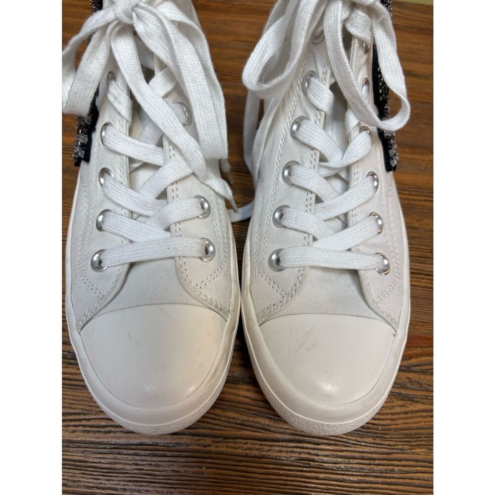Lauren Lorraine White High-Top Sneakers with Black Beaded Patches and Chains - Picture 12 of 16